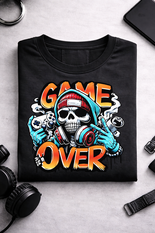 Game Over Skull Gamer T-Shirt – Streetwear Graphic Tee