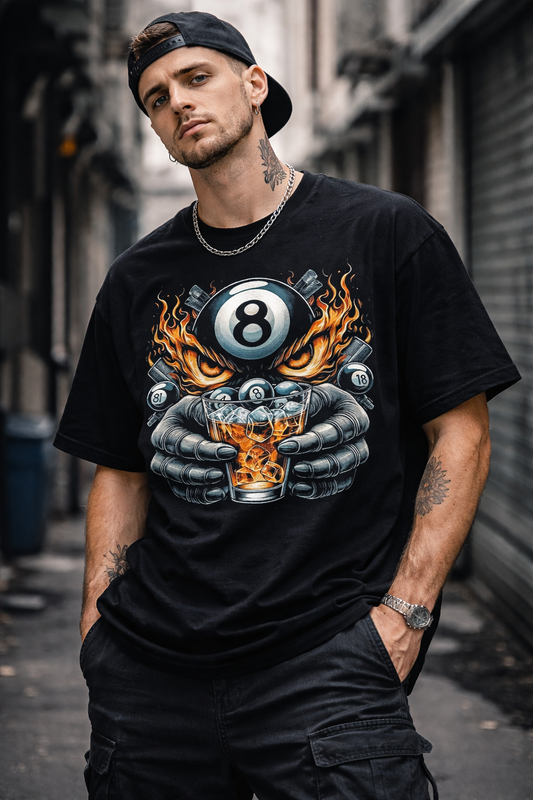 Flaming 8-Ball Skull T-Shirt – Streetwear Graphic Tee
