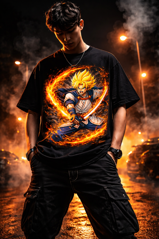 Flame Warrior Tee – Anime Streetwear Graphic T-Shirt