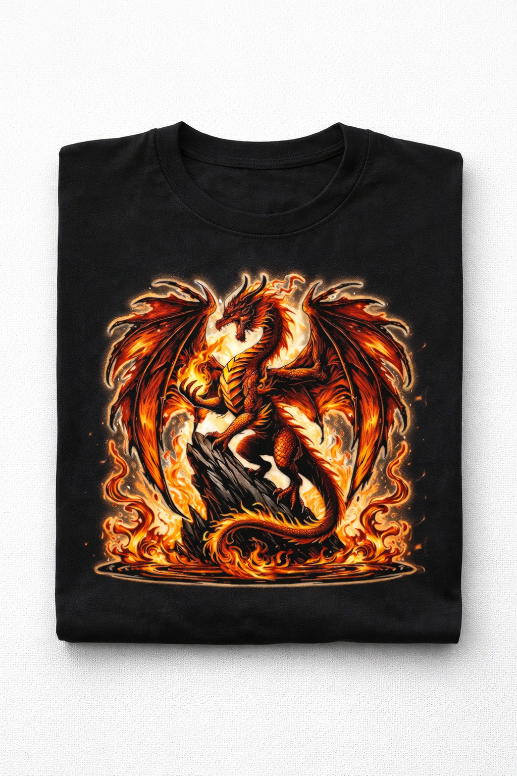 Fire Dragon Graphic T-Shirt – Fantasy Flame Dragon Tee, Streetwear Unisex Cotton Shirt