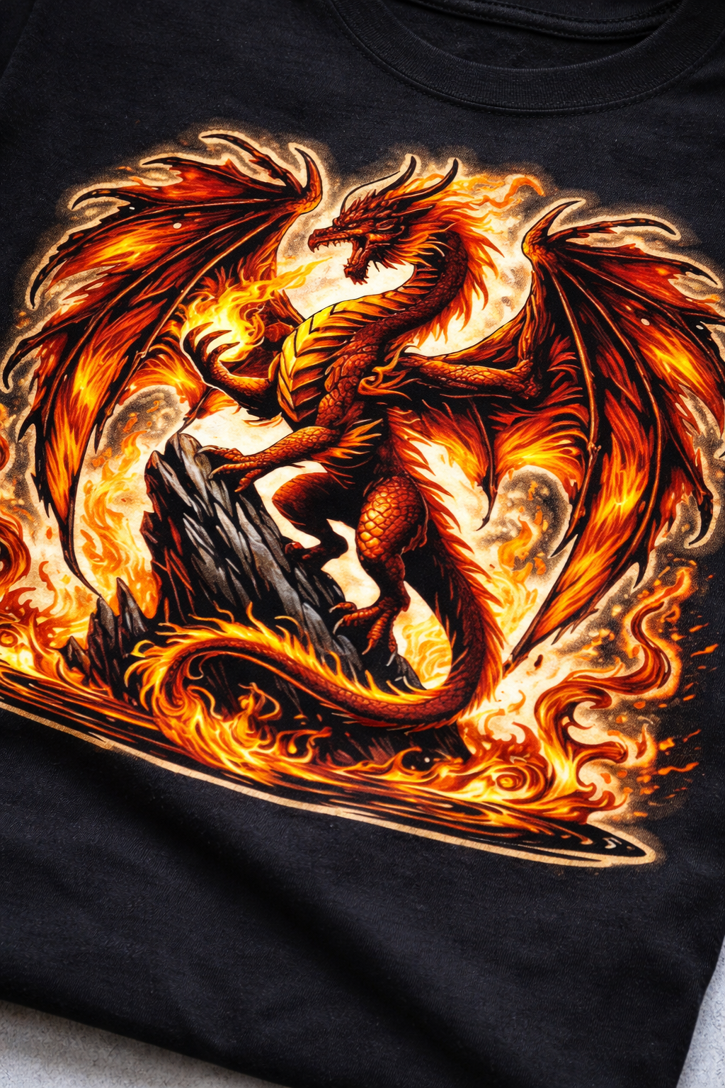 Fire Dragon Graphic T-Shirt – Fantasy Flame Dragon Tee, Streetwear Unisex Cotton Shirt