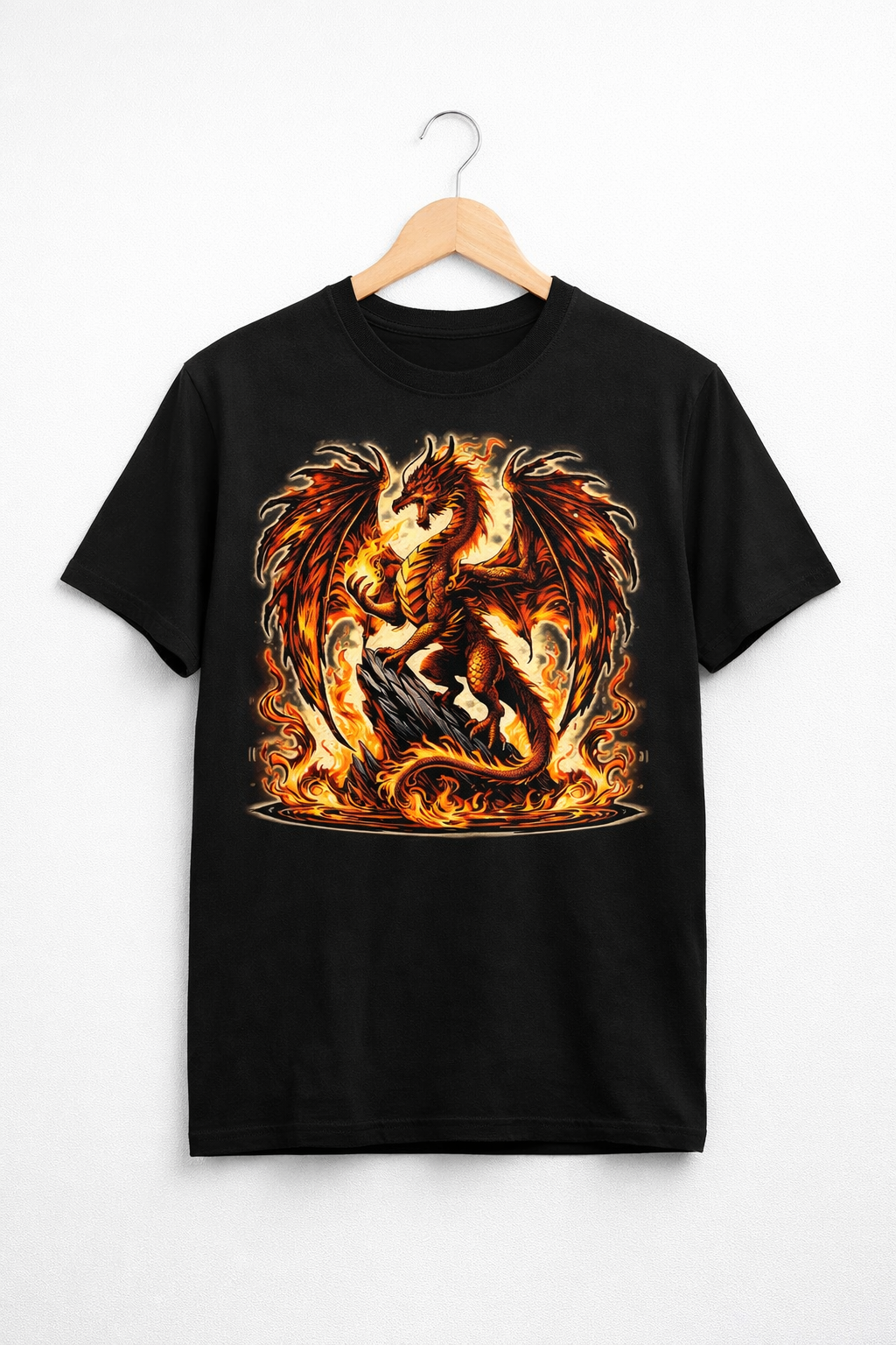 Fire Dragon Graphic T-Shirt – Fantasy Flame Dragon Tee, Streetwear Unisex Cotton Shirt