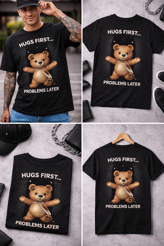 Hugs First… Problems Later – Full Streetwear Set (T-Shirt + Sweatpants)