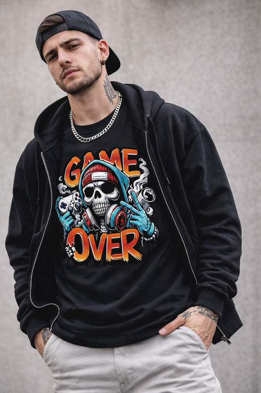 Game Over Skull Gamer T-Shirt – Streetwear Graphic Tee